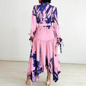 Temperament Printed Irregular Lapel Printed Dress