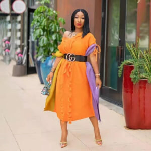 Women's Color Matching Pleated V-Neck Summer Bandage Fashion Dress