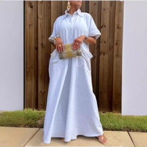 Plain Lapel Half-Sleeve Casual Jumpsuit