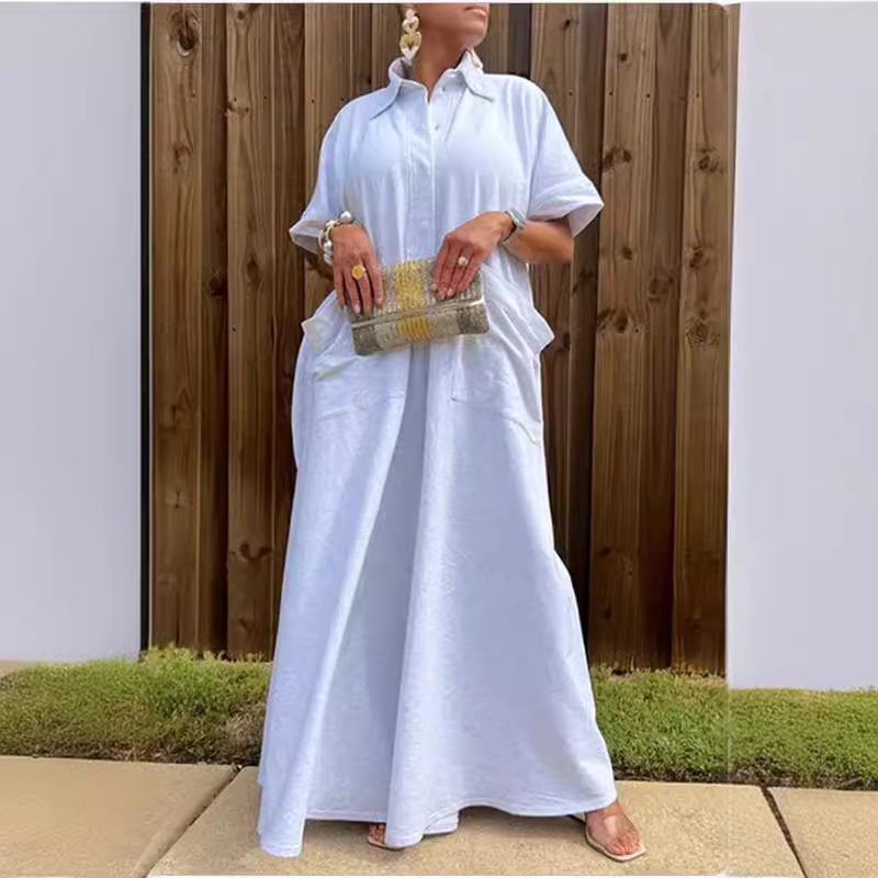 Plain Lapel Half-Sleeve Casual Jumpsuit