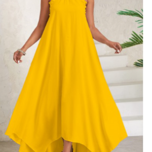 Plus Size Solid Color V-neck Backless Ruffle Sleeve Dress