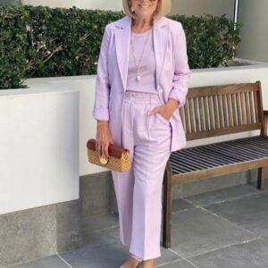 Women's Solid Color Lapel Long Sleeve Blazer Casual Pants Set