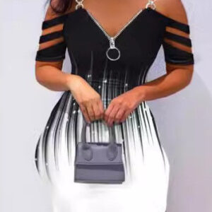 Print V-Neck Sleeveless Off shoulder Elegant Dress