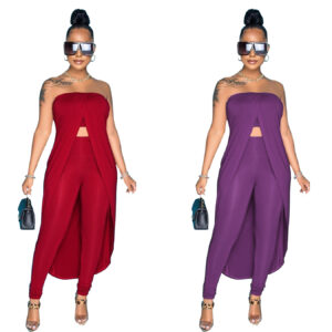 Plaintube Top Sleeveless Split Elegant Pants Set