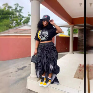 Print Crew Neck Short Sleeve Pleat Asymmetrical Skirt Set