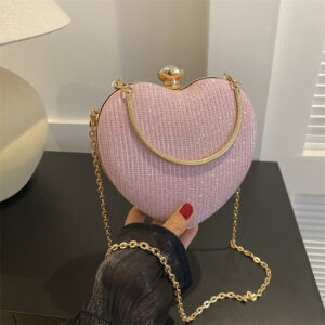 Women's Cute Heart Versatile Chain Handbag Rhinestones Party Bag