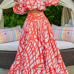 Print Off Shoulder Batwing Sleeve Casual Skirt Two-Piece Set